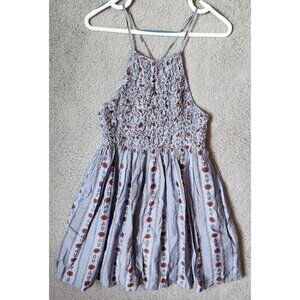 Chrysanthemum Women's‎ Sleeveless High Neck Smocked Top Mini Dress Blue Floral M